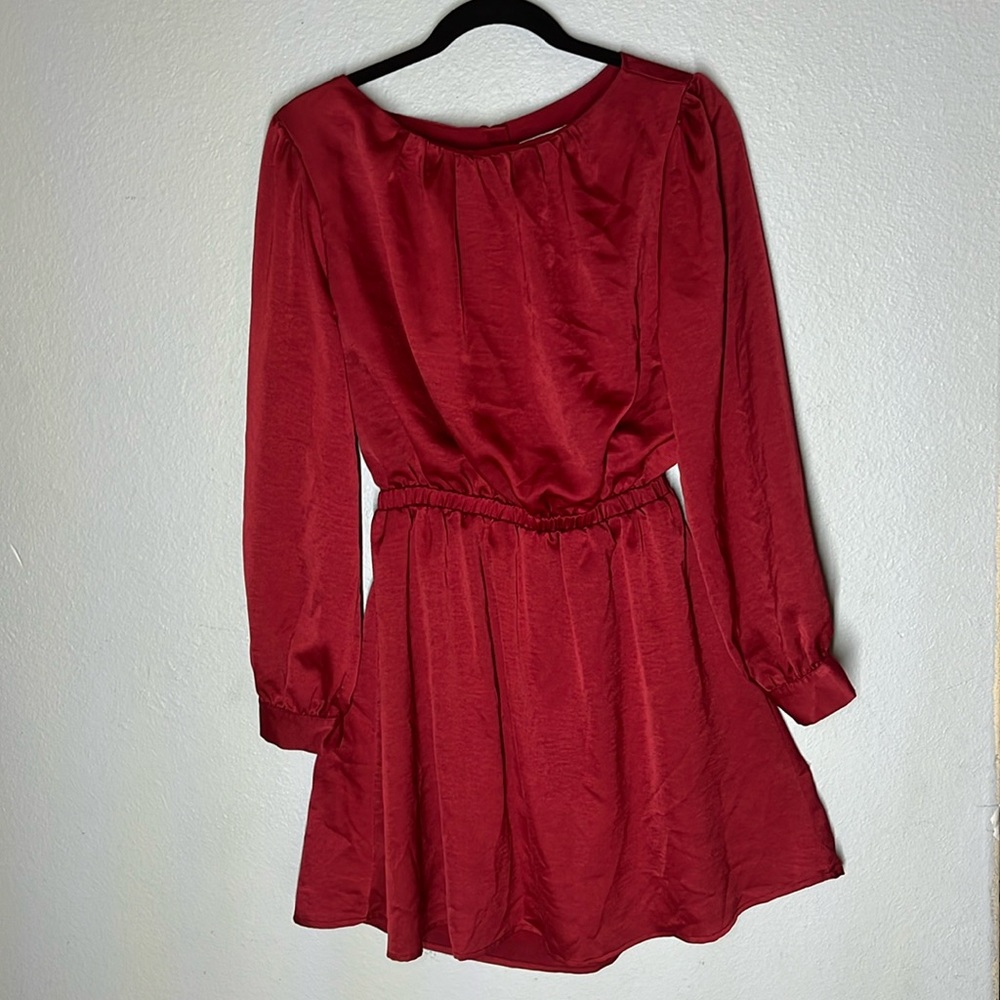 Lost + Wander Burgundy Satin Dress